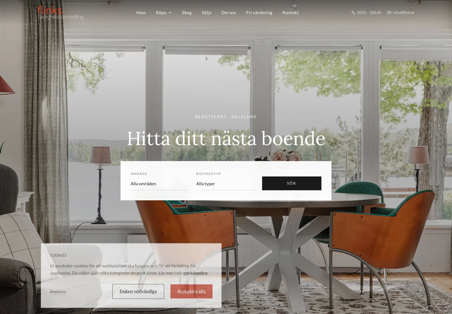 Flinks startsida med sökning efter bostäder